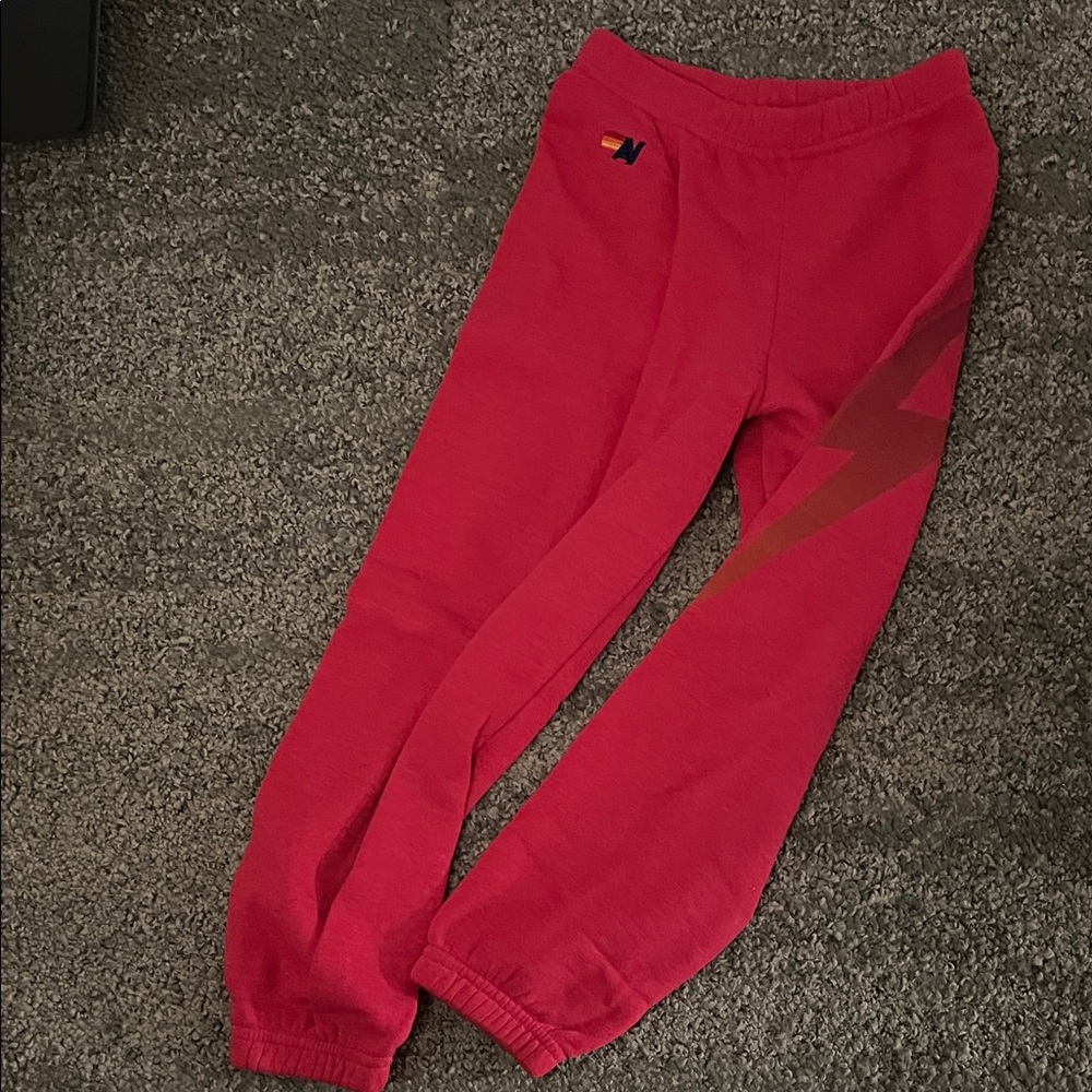 Aviator Nation Red Kids Sweatpants with Lightning Bolt